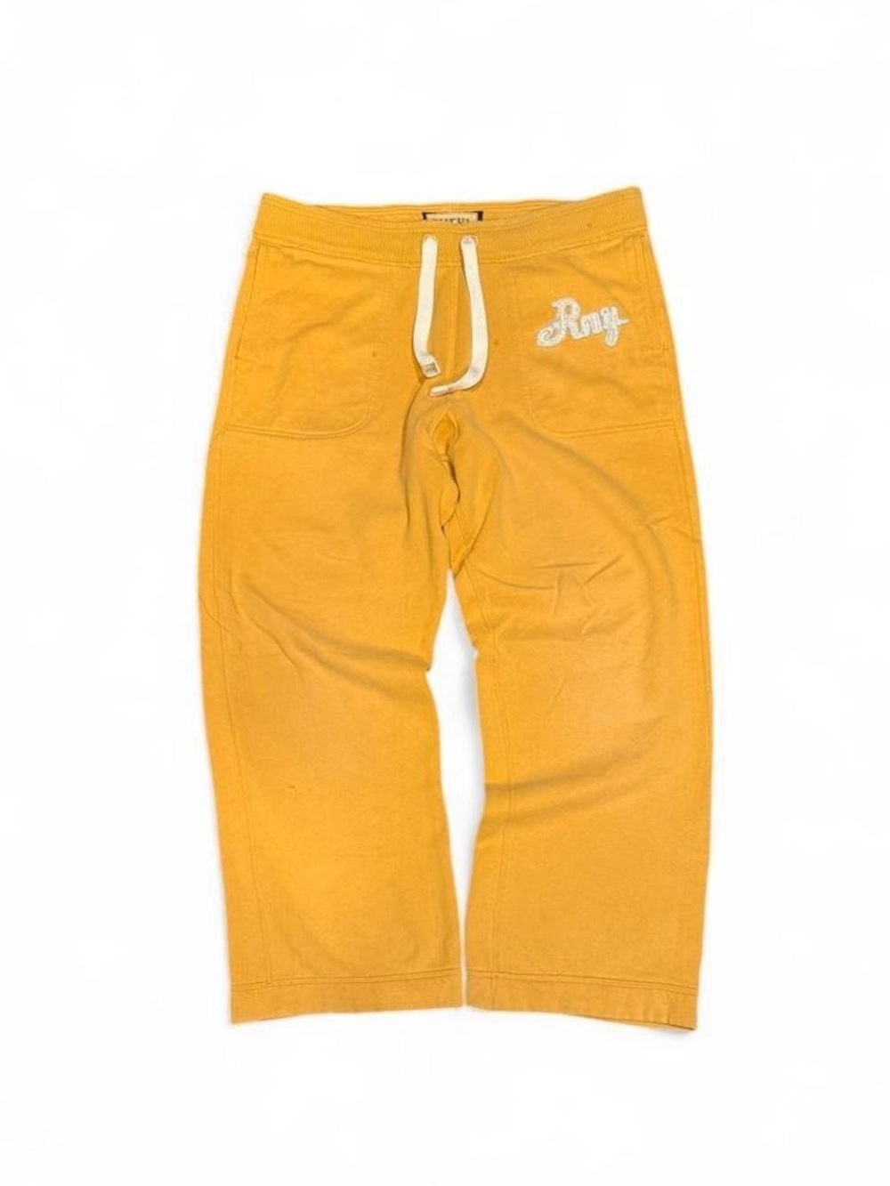 Y2K Ruehl Embroidered Cotton Yellow Baggy Wide Leg Flared Sweatpants